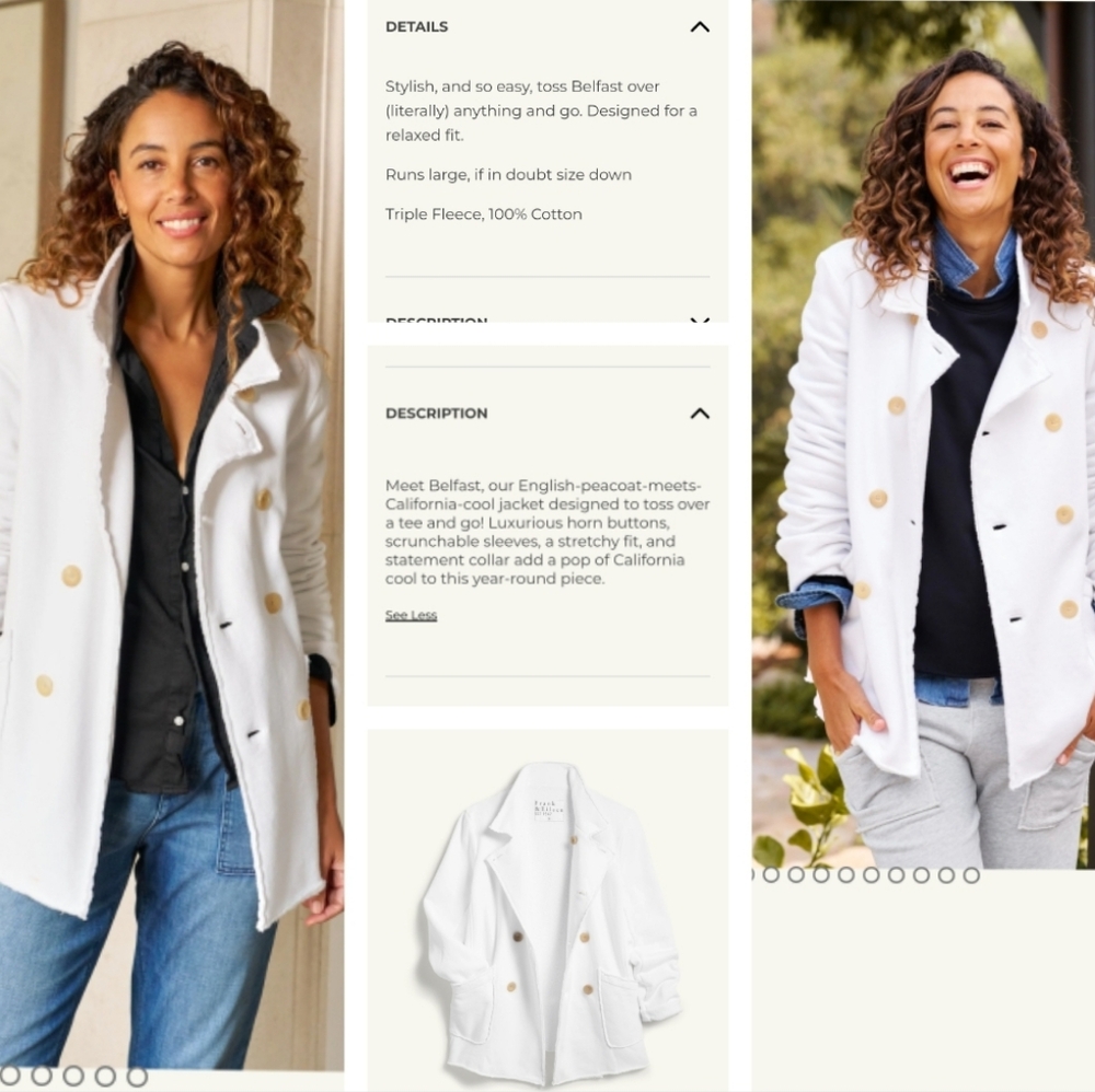 Frank & Eileen Belfast Triple Fleece Sweatshirt Peacoat  White Jacket - Picture 17 of 17